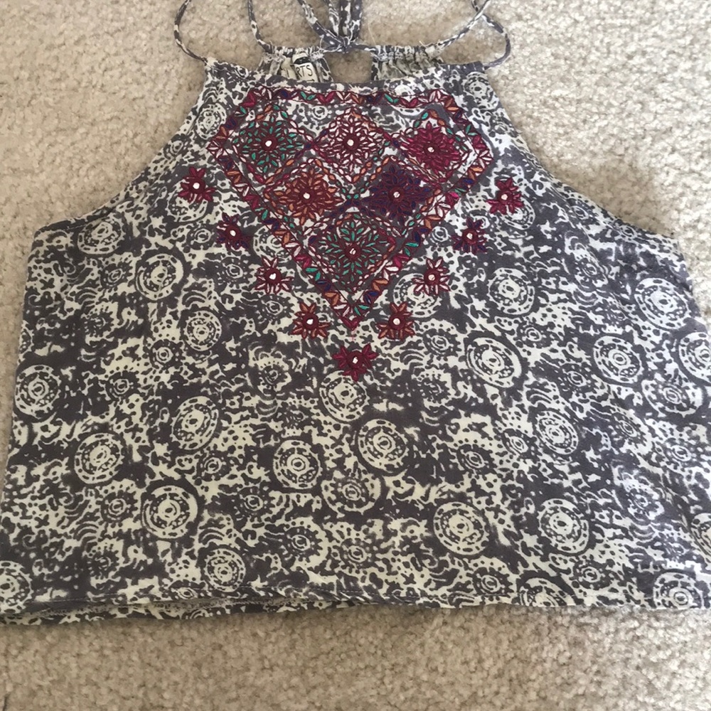 Grey & White Crop Top