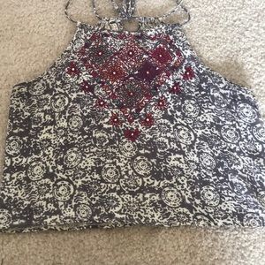 Grey & White Crop Top