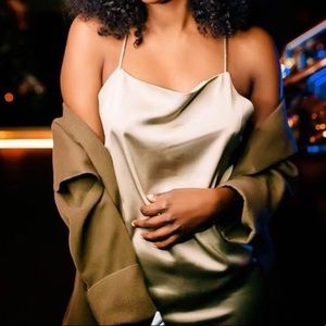 *SOLD* Green/Grey Satin Slip Dress