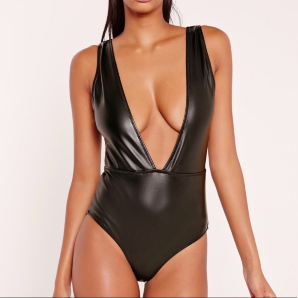 Miss Guided Pleather Deep V Body Suit