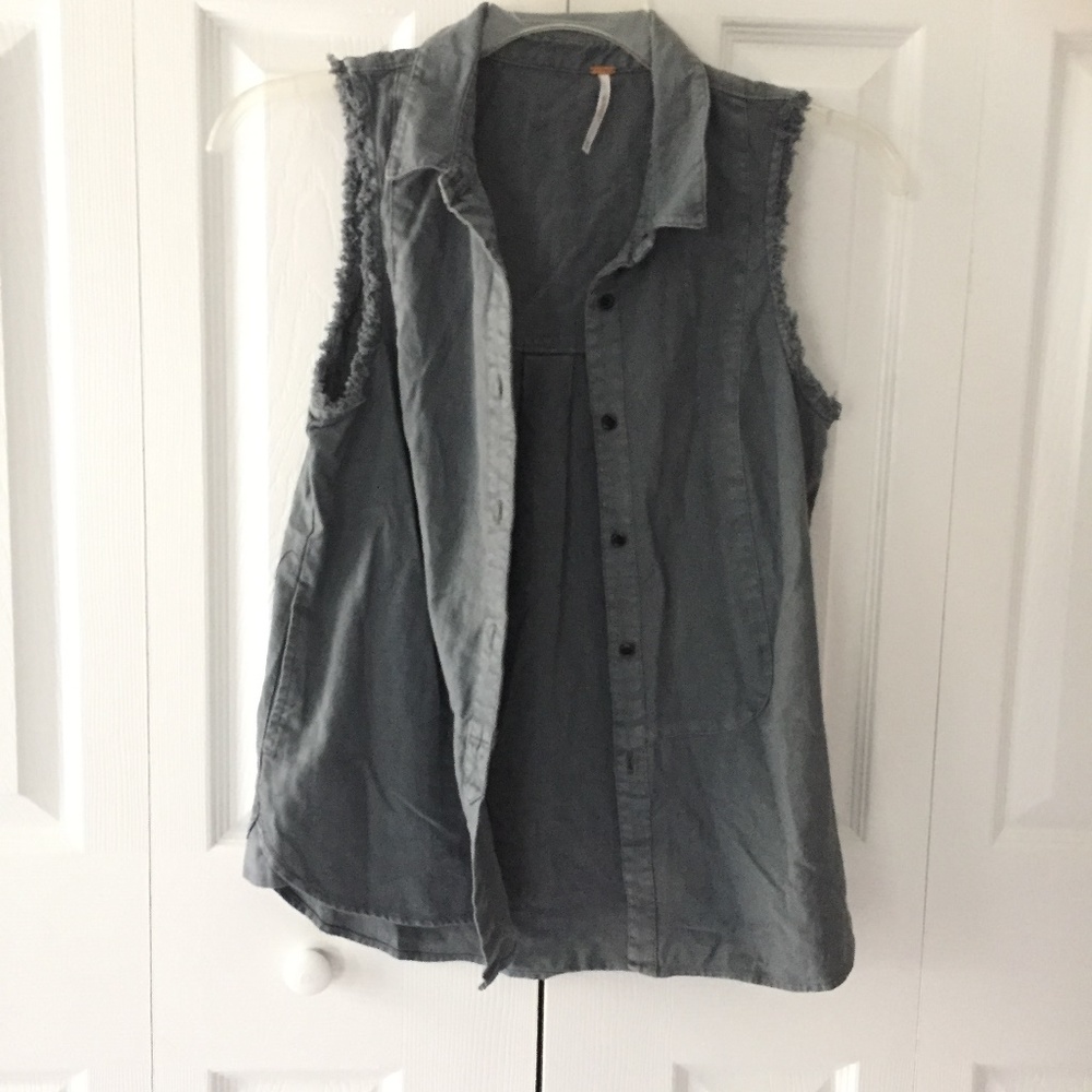 Womens Free People grey denim vest - Picture 5 of 6