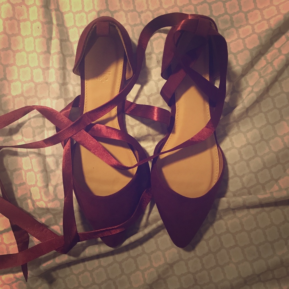 Charlotte Russe burgundy lace-up flats size 7