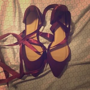 Charlotte Russe burgundy lace-up flats size 7