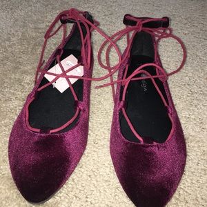 Velvet Lace Up Flats