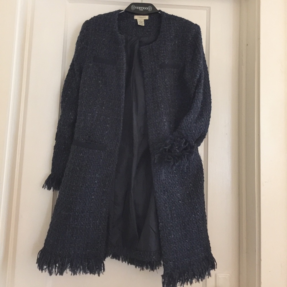 Gorgeous blue black boucle tweed coat xs Vertigo