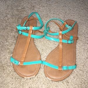 Tan and Teal Gladiator Sandals
