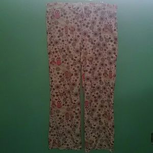 Cute Owl & Flower Print Fleece Pajama Pants XL