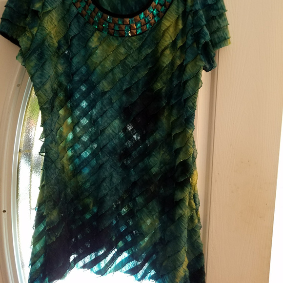 Nue Option Layered Top Turquoise Bluish Beaded Top - Picture 6 of 7