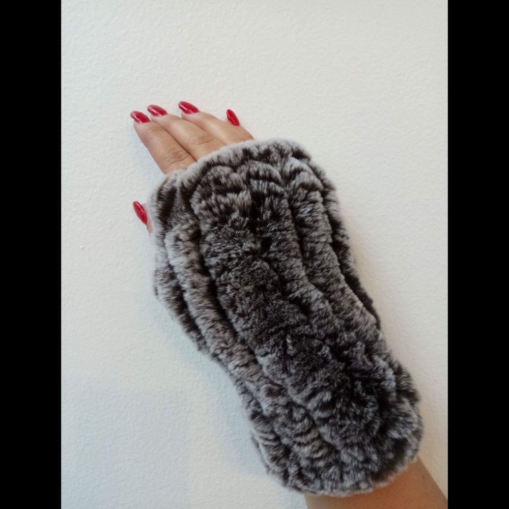 Real Fur knitted fingerless gloves.