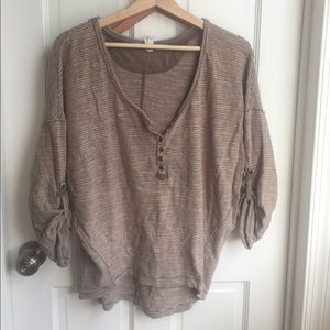 Free People Striped Button Up Henley