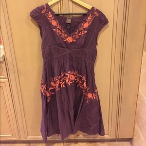 Anthropologie embroidered cap sleeve dress