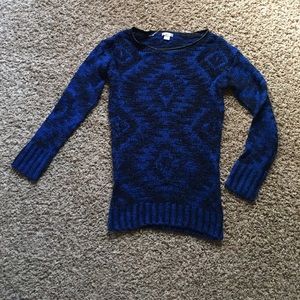 Royal blue & black sweater with faux leather trim