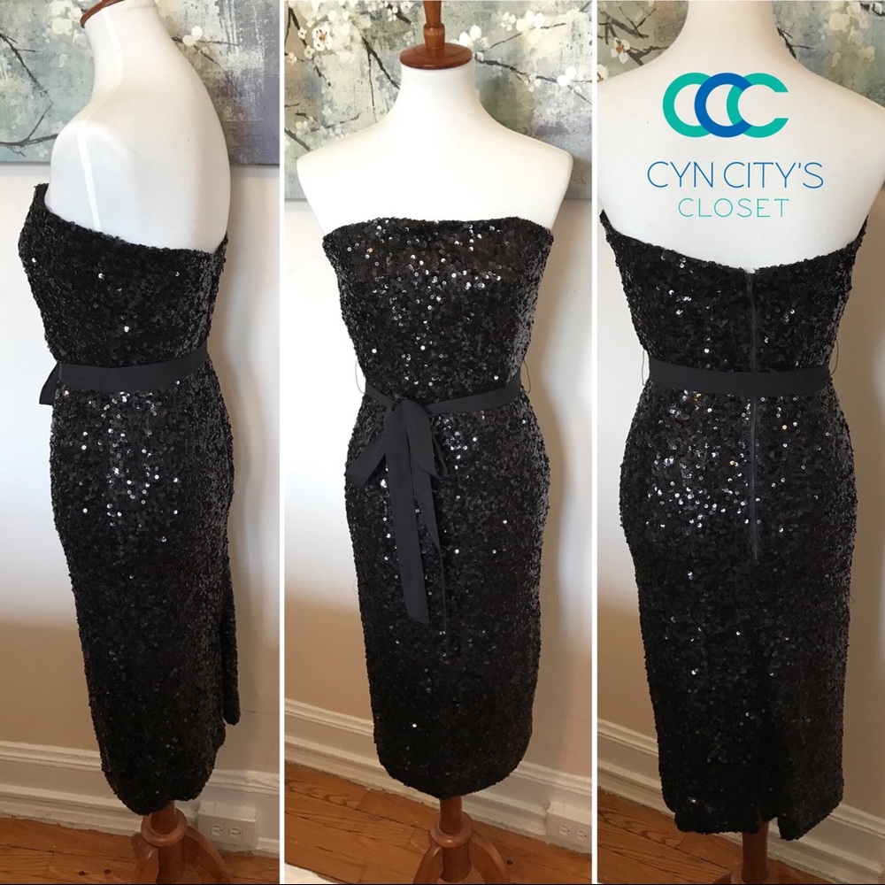 French Connection Black Sequin Midi Cocktail Dress