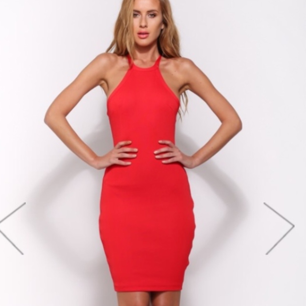 Red open back dress