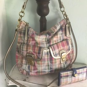 Coach Daisy Madras Multi Colored Bag and Wallet