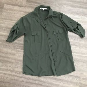 army green half sleeve blouse