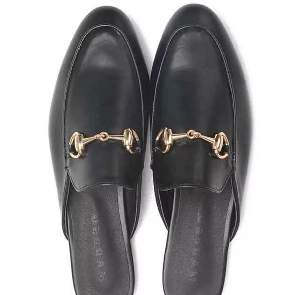 Black loafer slides