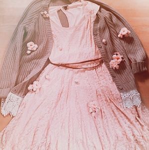 Pink Lace Cap Sleeve Dress with Back Cutout Detail