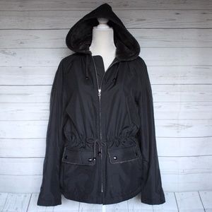 J. Crew Black Winter Jacket Fur Hood Large