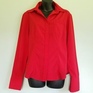 EXPRESS COLLARED BUTTON DOWN RED STRETCH BLOUSE