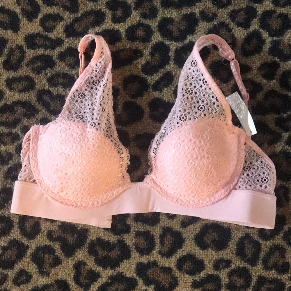 Blush pink soft lace padded bralette 34B NWT