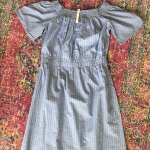 Pinstripe off shoulder dress