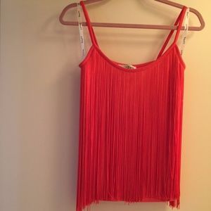 JOSEPH RIBKOFF-TANGERINE-FRINGE TOP