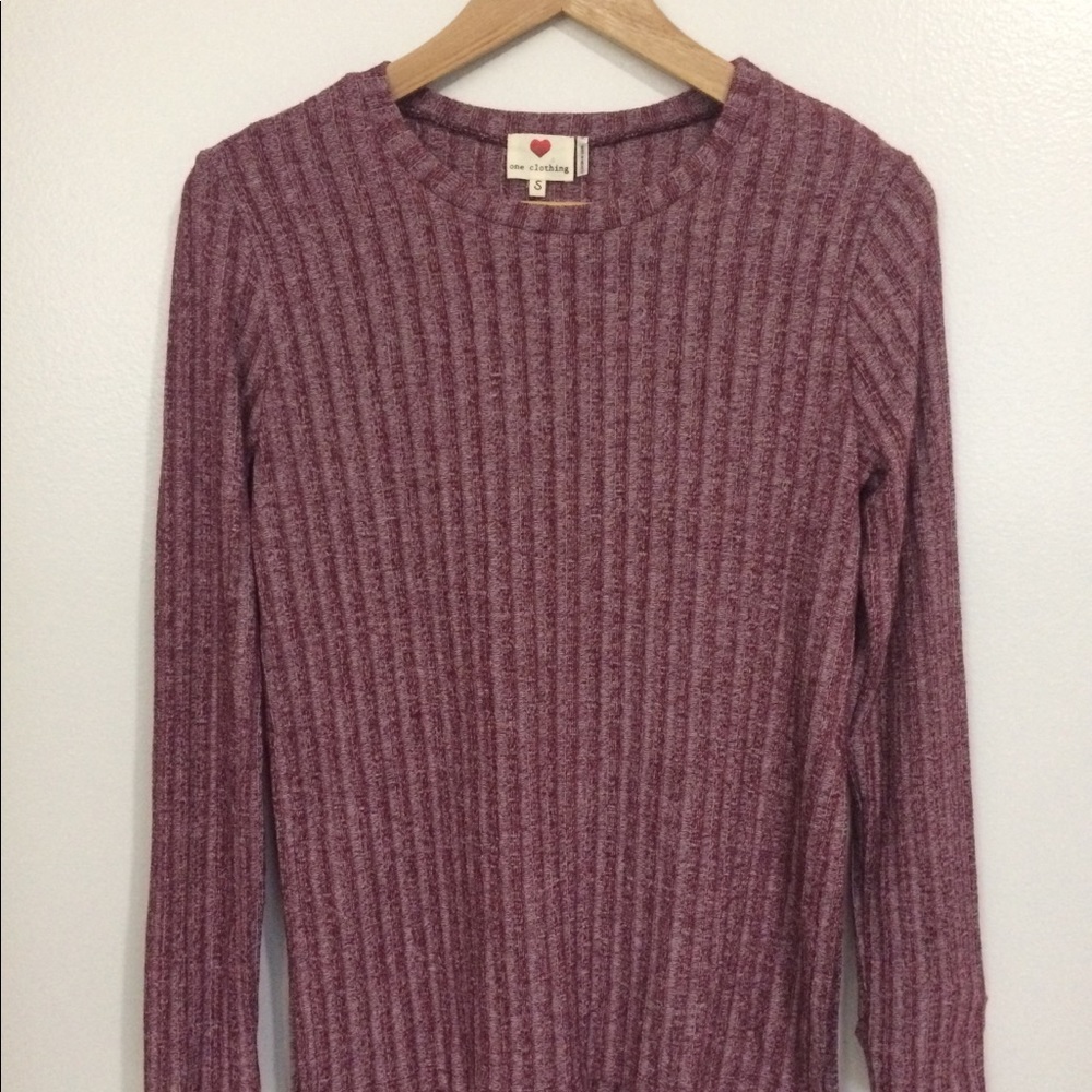 Stripped, softly faded, burgundy shirt.
