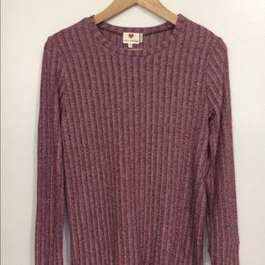 Stripped, softly faded, burgundy shirt.