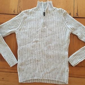 PRIA ribbed lt gray cotton blend zip neck sweater