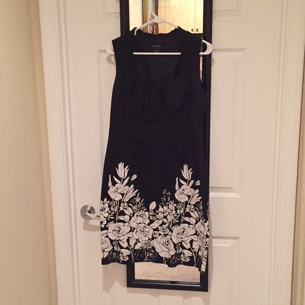 Black with white flower print body hugging dress