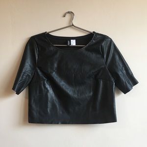 Leather black crew neck shirt