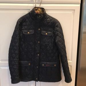 Navy quilted Barbour jacket.