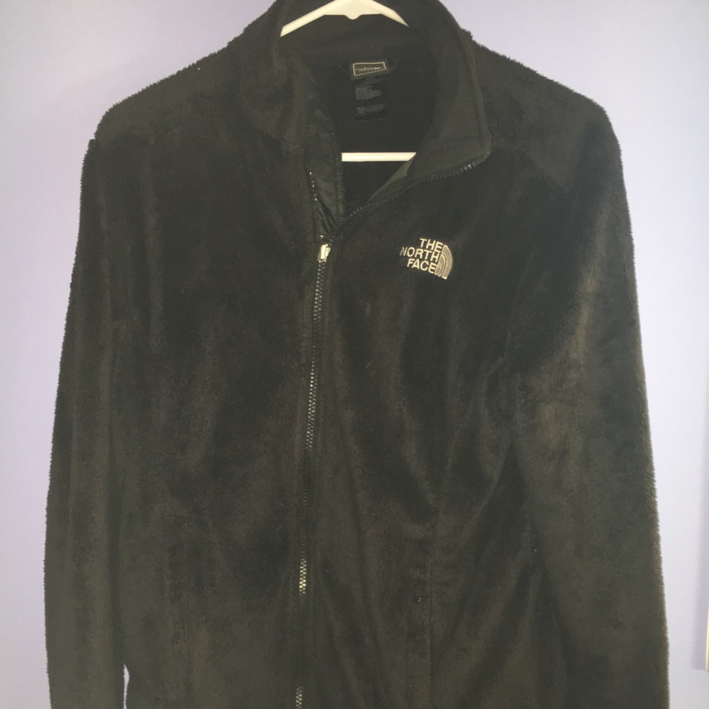 Black fuzzy North Face jacket
