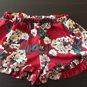 floral red white and green shorts