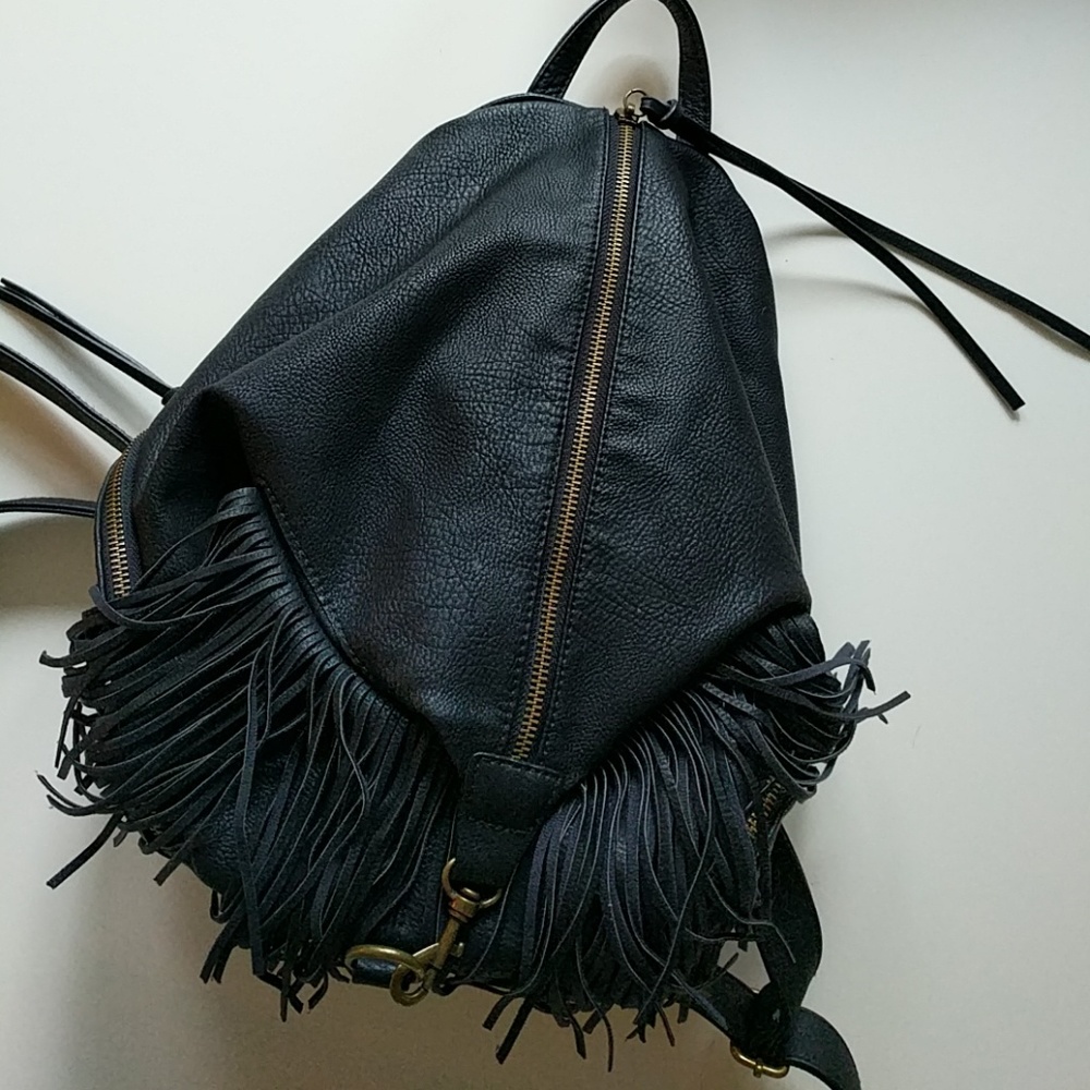 Faux Leather Fringe Backpack