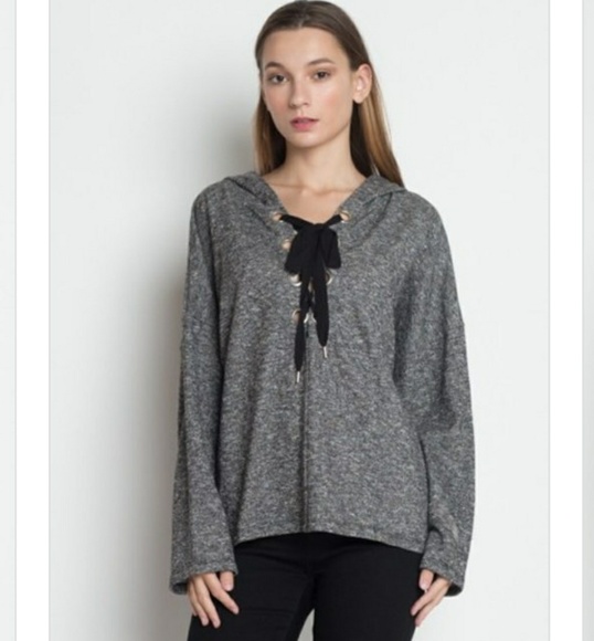2  left 🌝Grommet Lace Up w/ Hood knit shirt - Picture 3 of 5