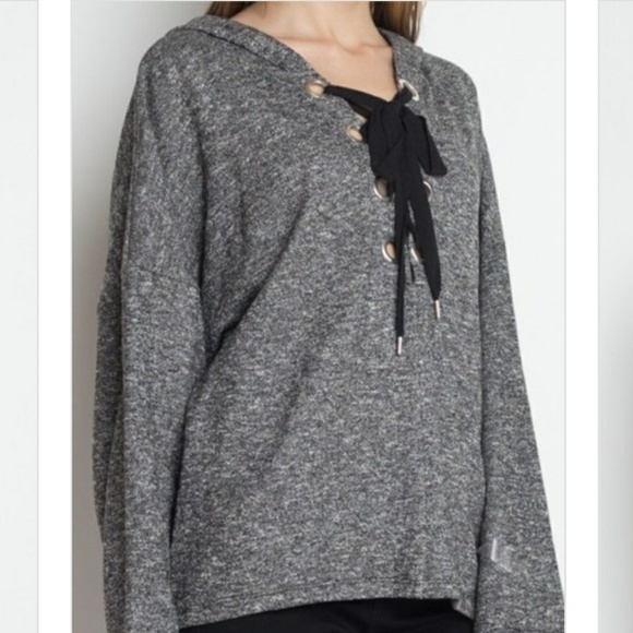 2  left 🌝Grommet Lace Up w/ Hood knit shirt - Picture 5 of 5