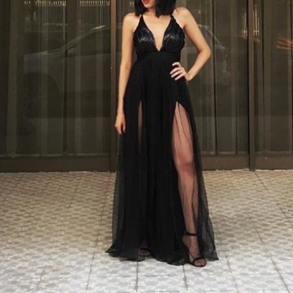 Lola shoetique Black slit dress