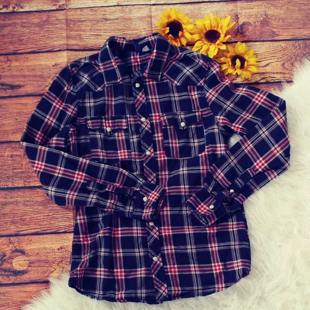 H&M Divided plaid long sleeve top size small