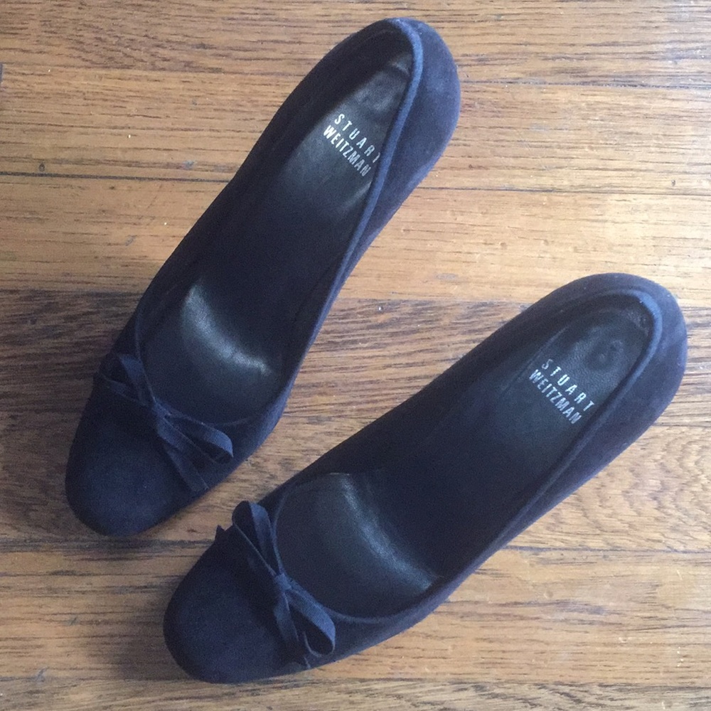 Stuart Weitzman Black Suede Heels Pumps w/ Bow
