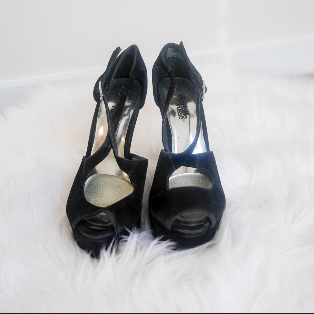Black Cross Buckled Heels