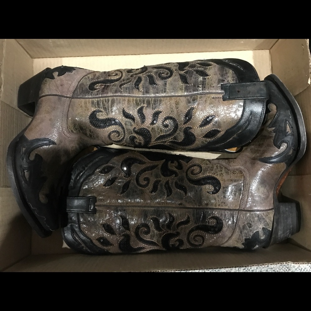 Black and Brown Corral Boots -Like New