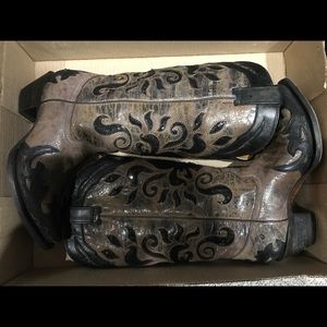 Black and Brown Corral Boots -Like New