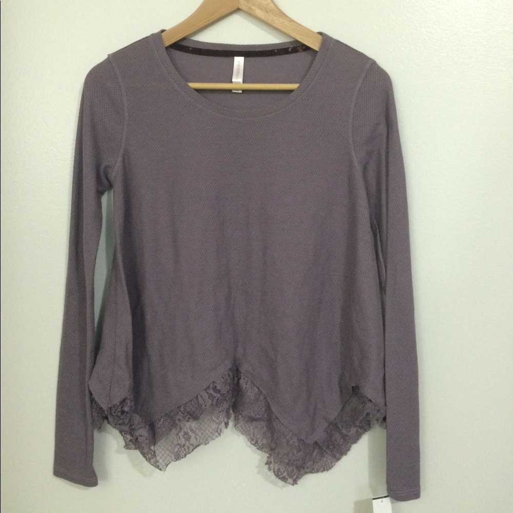 Mauve long sleeve lace shirt.