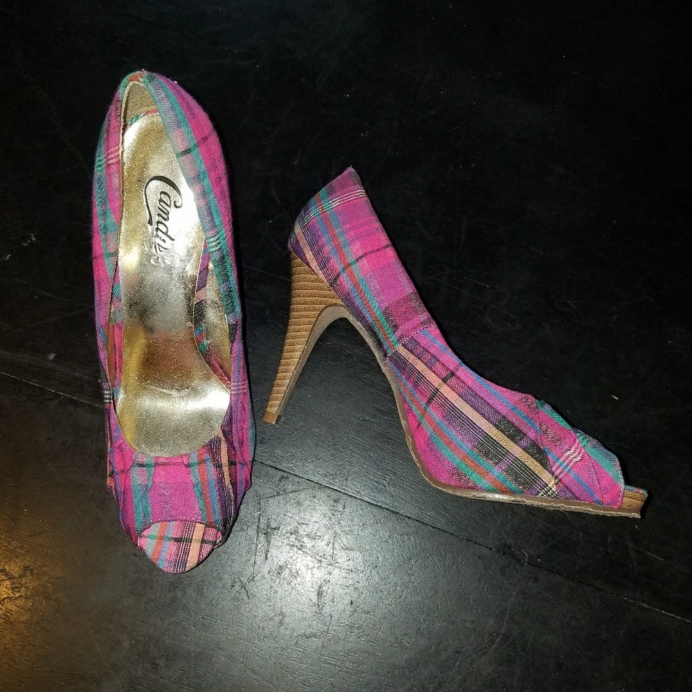 Madras Plaid Pink Heels