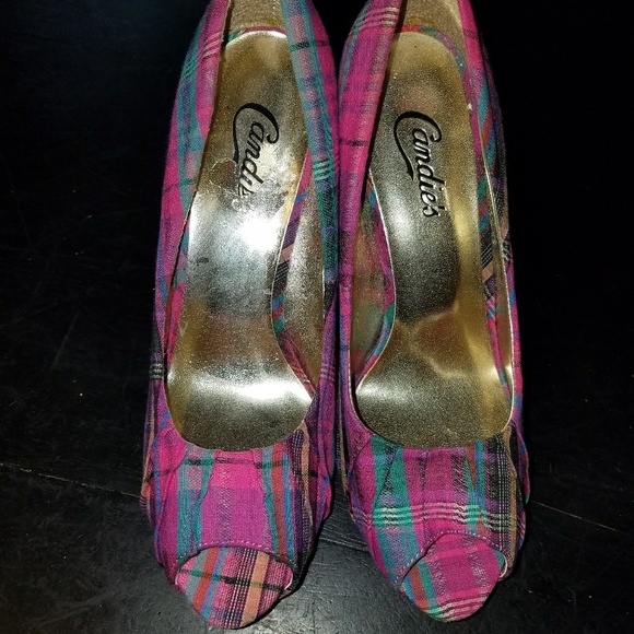 Madras Plaid Pink Heels - Picture 3 of 5