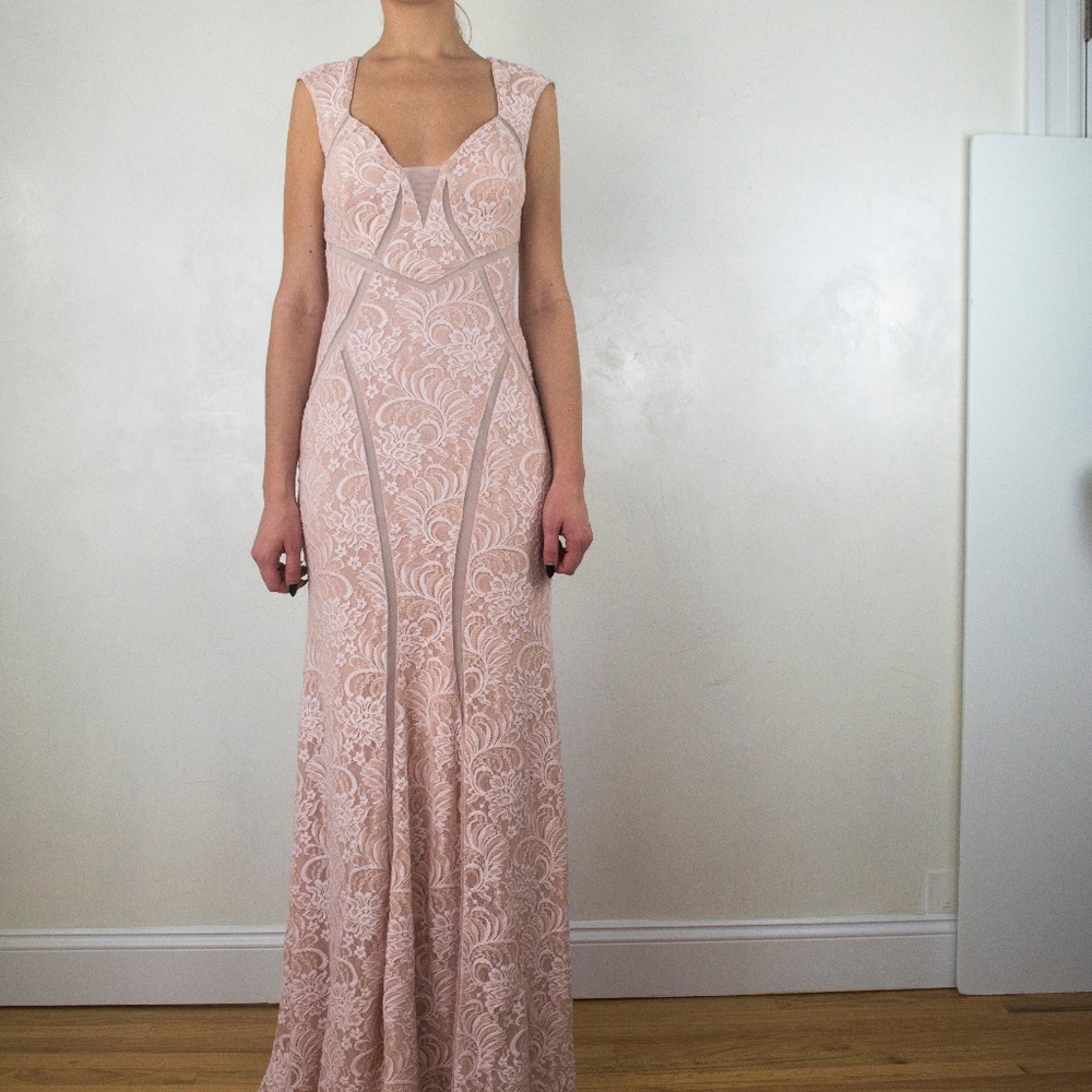 Blush Lace Open Back Gown