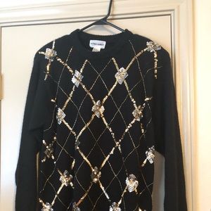 Vintage Black silver and gold sweater