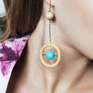 Jewelmint SOHO MOD Wood Turquoise Dangle Earrings
